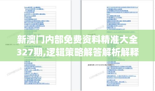 新澳门内部免费资料精准大全327期,逻辑策略解答解析解释_ZDW4.46