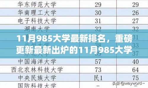 最新出炉的11月985大学排名榜单揭晓，你的心仪学校上榜了吗？