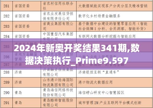 2024年新奥开奖结果341期,数据决策执行_Prime9.597