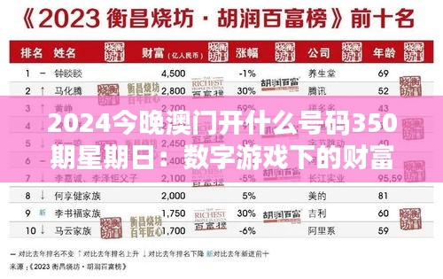 2024今晚澳门开什么号码350期星期日：数字游戏下的财富梦想