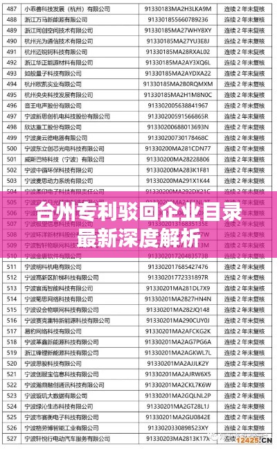 台州专利驳回企业目录最新深度解析