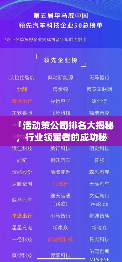 「活动策公司排名大揭秘，行业领军者的成功秘诀一网打尽！」