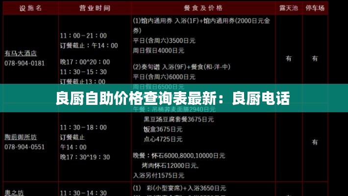 良厨自助价格查询表最新：良厨电话 
