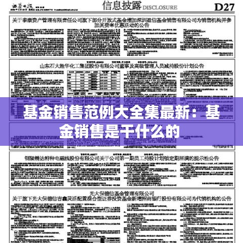 基金销售范例大全集最新：基金销售是干什么的 