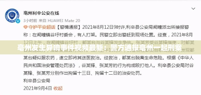 亳州发生异响事件视频最新：警方通报亳州一起刑案 