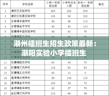 潮州插班生招生政策最新：潮阳实验小学插班生 