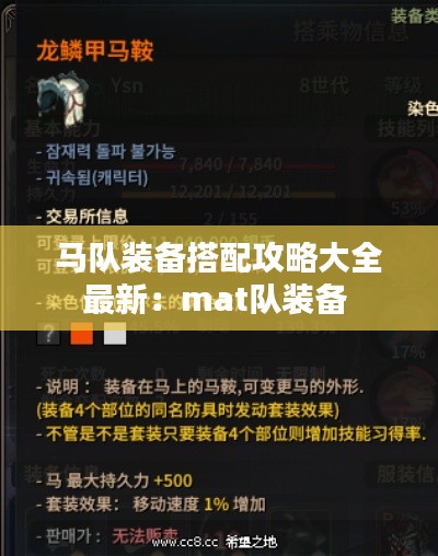 马队装备搭配攻略大全最新：mat队装备 