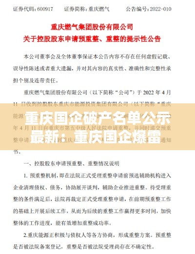 重庆国企破产名单公示最新：重庆国企爆雷 