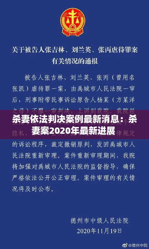 杀妻依法判决案例最新消息：杀妻案2020年最新进展 