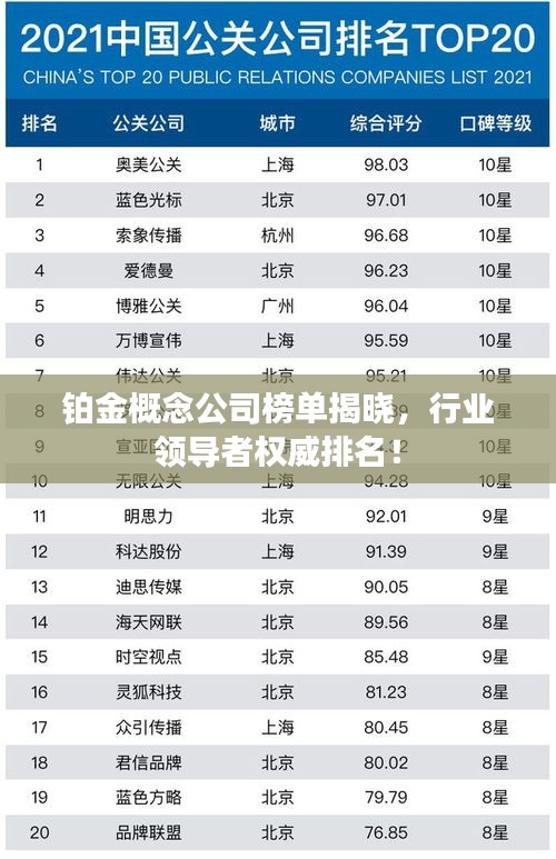 铂金概念公司榜单揭晓，行业领导者权威排名！