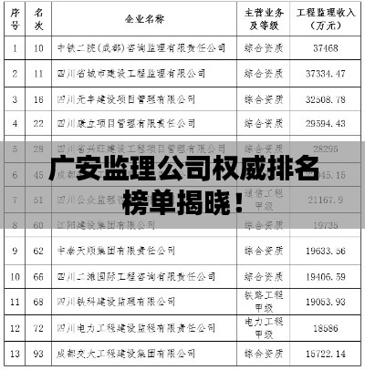 广安监理公司权威排名榜单揭晓！