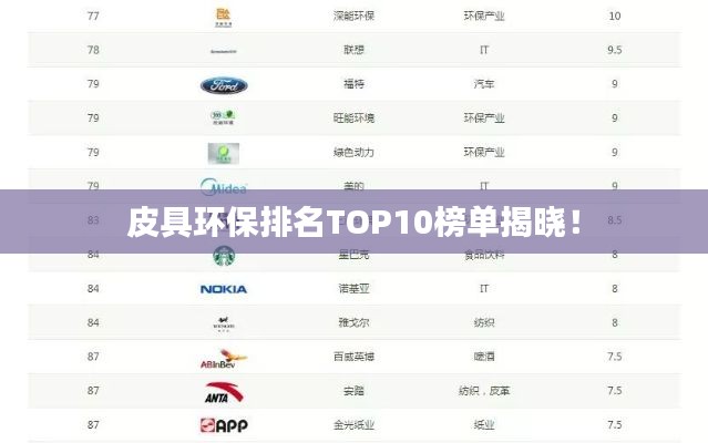 皮具环保排名TOP10榜单揭晓！