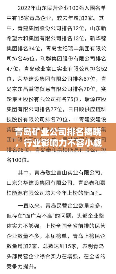 青岛矿业公司排名揭晓，行业影响力不容小觑