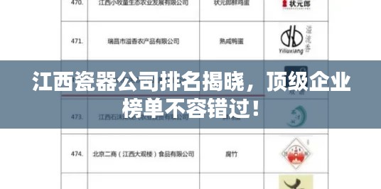 江西瓷器公司排名揭晓，顶级企业榜单不容错过！