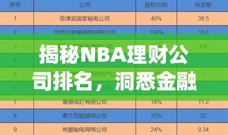 揭秘NBA理财公司排名，洞悉金融市场的力量分布与投资策略