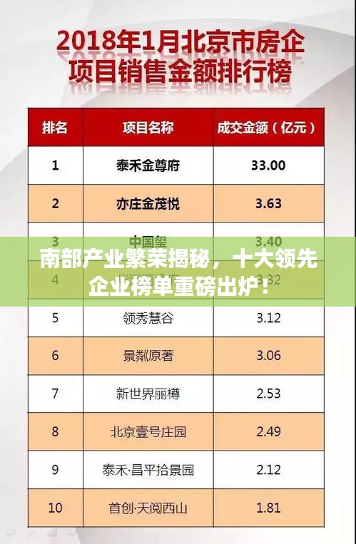南部产业繁荣揭秘，十大领先企业榜单重磅出炉！