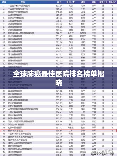 全球肺癌最佳医院排名榜单揭晓