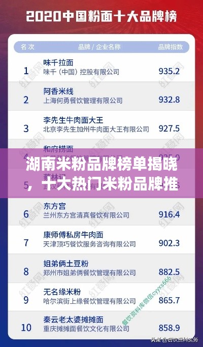 湖南米粉品牌榜单揭晓，十大热门米粉品牌推荐