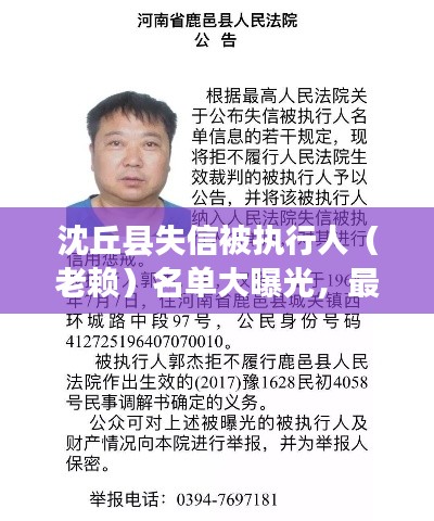 沈丘县失信被执行人（老赖）名单大曝光，最新抓捕案件一览