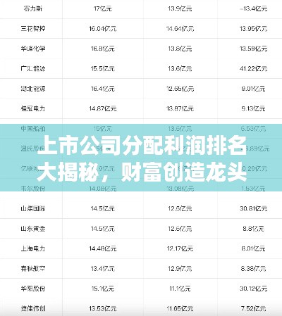 上市公司分配利润排名大揭秘，财富创造龙头企业榜单揭晓