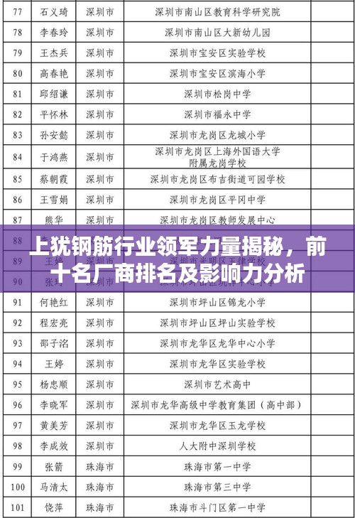 上犹钢筋行业领军力量揭秘，前十名厂商排名及影响力分析