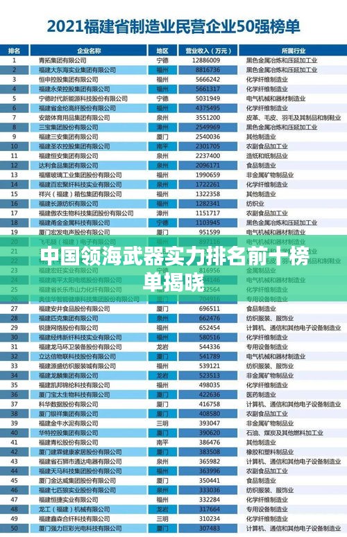 中国领海武器实力排名前十榜单揭晓