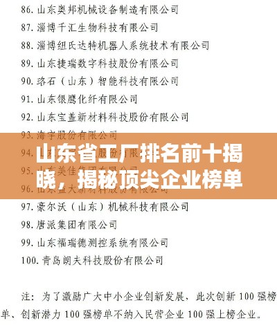 山东省工厂排名前十揭晓，揭秘顶尖企业榜单