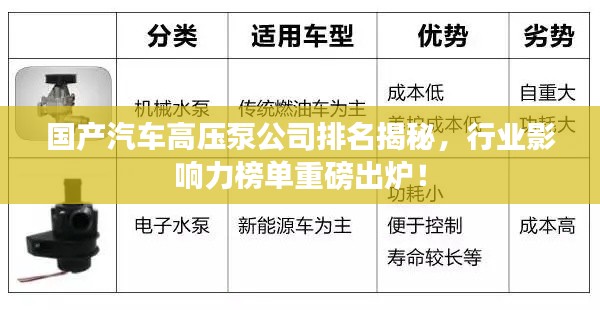 国产汽车高压泵公司排名揭秘，行业影响力榜单重磅出炉！
