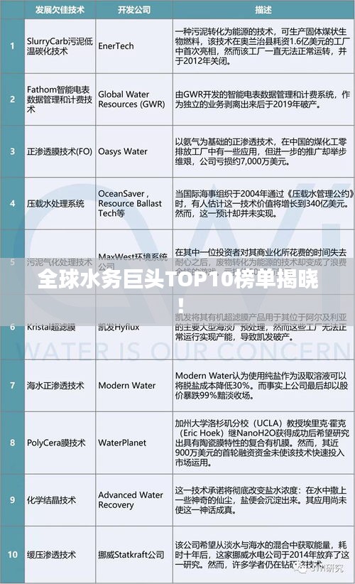 全球水务巨头TOP10榜单揭晓！