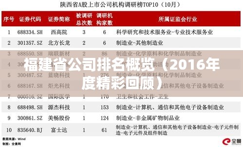 福建省公司排名概览（2016年度精彩回顾）