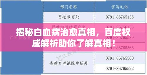 揭秘白血病治愈真相，百度权威解析助你了解真相！