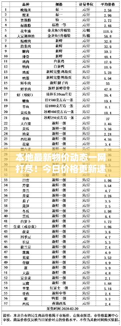 本地最新物价动态一网打尽！今日价格更新速递