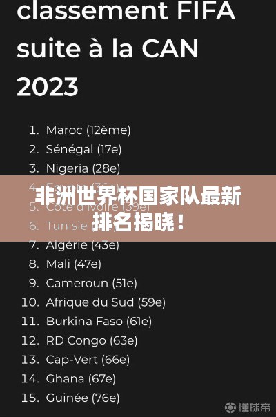 非洲世界杯国家队最新排名揭晓！