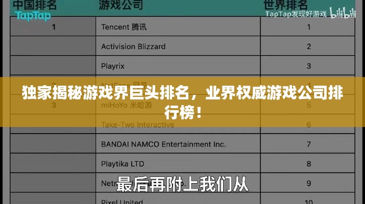 独家揭秘游戏界巨头排名，业界权威游戏公司排行榜！
