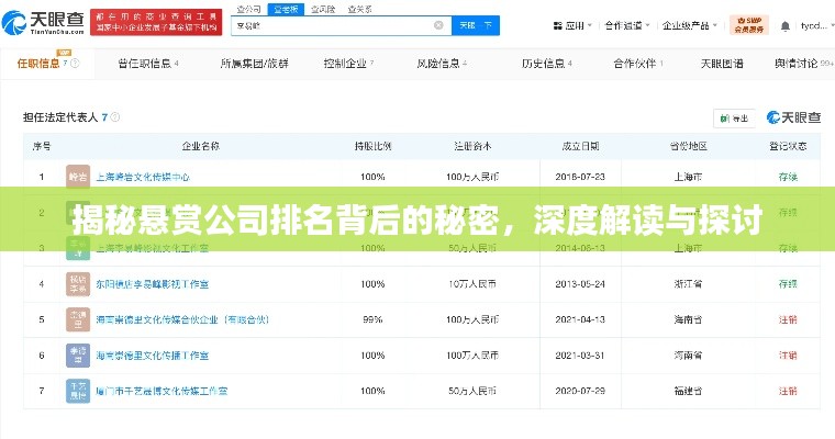 揭秘悬赏公司排名背后的秘密，深度解读与探讨