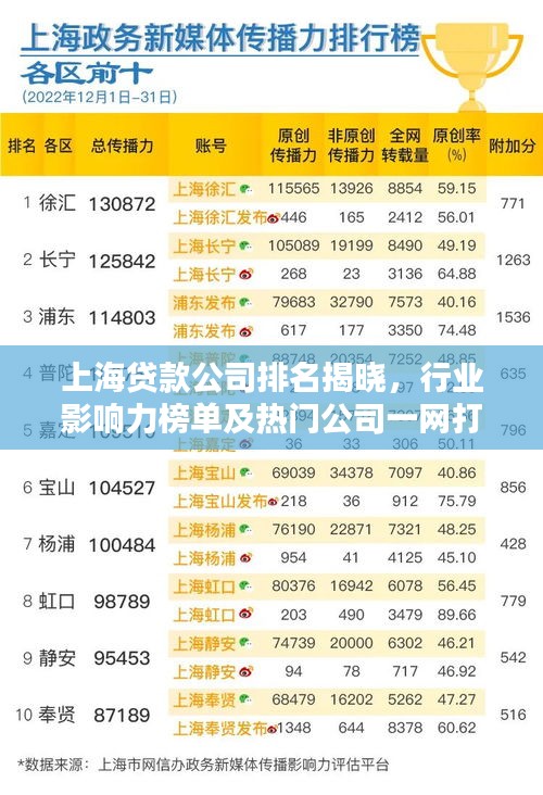上海贷款公司排名揭晓，行业影响力榜单及热门公司一网打尽
