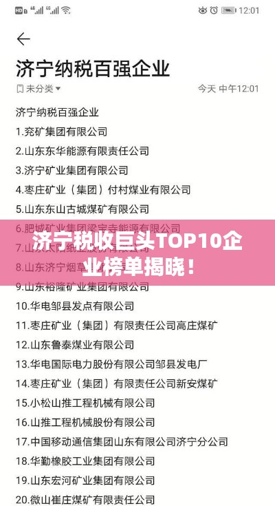 济宁税收巨头TOP10企业榜单揭晓！
