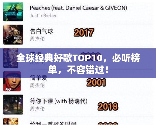 全球经典好歌TOP10，必听榜单，不容错过！
